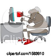 Cartoon Black Woman Smoking Holding A Coffee Cup And Working At A Desk In Her Underwear