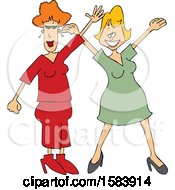 Clipart Of Cartoon White Women Waving And Welcoming Royalty Free Vector Illustration