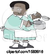 Clipart Of A Cartoon Black Woman Holding A Spoon And Pot While Cooking Soup Royalty Free Vector Illustration