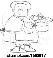 Poster, Art Print Of Cartoon Lineart Black Woman Holding A Spoon And Pot While Cooking Soup