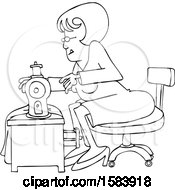 Clipart Of A Cartoon Lineart Seamstress Woman Sewing A Dress Royalty Free Vector Illustration