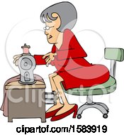 Cartoon Seamstress Woman Sewing A Dress