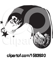 Clipart Of A Skeleton Of Death Emerging From Earth And Reaching For The Stars Royalty Free Vector Illustration