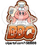 Poster, Art Print Of Grilling Chef Pig Holding A Spatula Over Bbq Text
