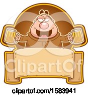 Poster, Art Print Of Drunk Monk Holding Beer Mugs Over A Blank Banner
