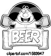 Clipart Of A Black And White Drunk Monk Holding Beer Mugs Over A Text Banner Royalty Free Vector Illustration by Cory Thoman