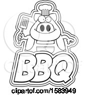 Poster, Art Print Of Lineart Grilling Chef Pig Holding A Spatula Over Bbq Text