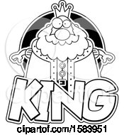 Clipart Of A Black And White Chubby King Over Text Royalty Free Vector Illustration