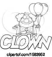 Poster, Art Print Of Lineart Clown With Balloons And Text