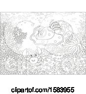 Poster, Art Print Of Lineart Crab And Sea Creature At A Reef