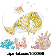 Clipart Of A Group Of Sea Creatures Royalty Free Vector Illustration by Alex Bannykh