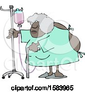 Cartoon Hospitalized Black Woman Walking Around With An Intravenous Drip Line