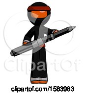 Poster, Art Print Of Orange Ninja Warrior Man Posing Confidently With Giant Pen