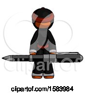 Poster, Art Print Of Orange Ninja Warrior Man Weightlifting A Giant Pen