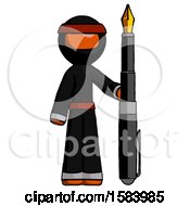 Poster, Art Print Of Orange Ninja Warrior Man Holding Giant Calligraphy Pen