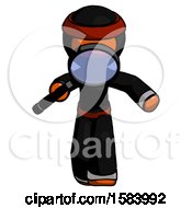 Poster, Art Print Of Orange Ninja Warrior Man Looking Down Through Magnifying Glass