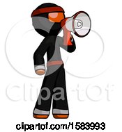 Poster, Art Print Of Orange Ninja Warrior Man Shouting Into Megaphone Bullhorn Facing Right