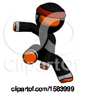 Poster, Art Print Of Orange Ninja Warrior Man Action Hero Jump Pose