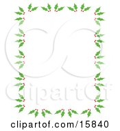 Stationery Border Of Holly And Berries Over A White Background