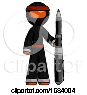 Poster, Art Print Of Orange Ninja Warrior Man Holding Large Pen