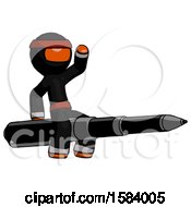 Poster, Art Print Of Orange Ninja Warrior Man Riding A Pen Like A Giant Rocket