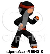 Poster, Art Print Of Orange Ninja Warrior Man Martial Arts Defense Pose Right