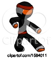 Poster, Art Print Of Orange Ninja Warrior Man Karate Defense Pose Right