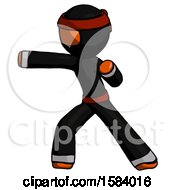 Poster, Art Print Of Orange Ninja Warrior Man Martial Arts Punch Left