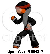 Poster, Art Print Of Orange Ninja Warrior Man Martial Arts Defense Pose Left