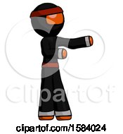 Poster, Art Print Of Orange Ninja Warrior Man Presenting Something To His Left