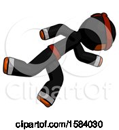 Poster, Art Print Of Orange Ninja Warrior Man Running While Falling Down