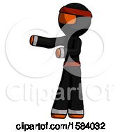 Poster, Art Print Of Orange Ninja Warrior Man Presenting Something To His Right