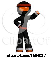 Orange Ninja Warrior Man Waving Left Arm With Hand On Hip