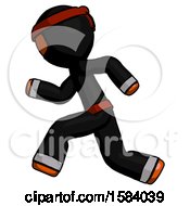 Poster, Art Print Of Orange Ninja Warrior Man Running Fast Left