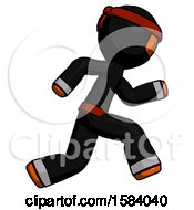 Poster, Art Print Of Orange Ninja Warrior Man Running Fast Right
