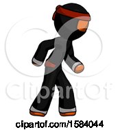 Poster, Art Print Of Orange Ninja Warrior Man Suspense Action Pose Facing Right