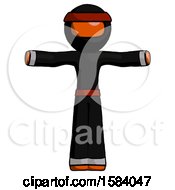 Poster, Art Print Of Orange Ninja Warrior Man T-Pose Arms Up Standing