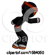 Poster, Art Print Of Orange Ninja Warrior Man Sneaking While Reaching For Something