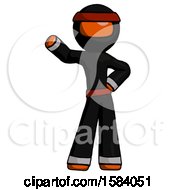 Orange Ninja Warrior Man Waving Right Arm With Hand On Hip
