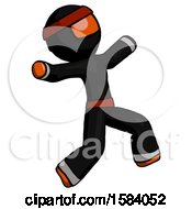 Poster, Art Print Of Orange Ninja Warrior Man Running Away In Hysterical Panic Direction Right