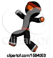 Poster, Art Print Of Orange Ninja Warrior Man Running Away In Hysterical Panic Direction Left