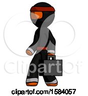 Poster, Art Print Of Orange Ninja Warrior Man Walking With Briefcase To The Left