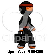 Poster, Art Print Of Orange Ninja Warrior Man Walking With Briefcase To The Right