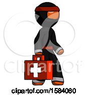 Orange Ninja Warrior Man Walking With Medical Aid Briefcase To Right