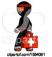 Poster, Art Print Of Orange Ninja Warrior Man Walking With Medical Aid Briefcase To Left