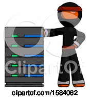 Poster, Art Print Of Orange Ninja Warrior Man With Server Rack Leaning Confidently Against It