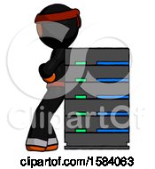 Poster, Art Print Of Orange Ninja Warrior Man Resting Against Server Rack