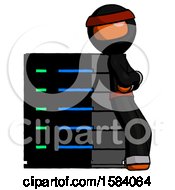 Poster, Art Print Of Orange Ninja Warrior Man Resting Against Server Rack Viewed At Angle