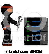 Poster, Art Print Of Orange Ninja Warrior Man Server Administrator Doing Repairs