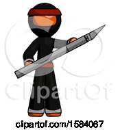 Poster, Art Print Of Orange Ninja Warrior Man Holding Large Scalpel